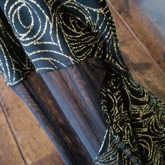 Kitty Black/Shimmering Gold/Mesh Long Evening Dress - Picture 8 of 11